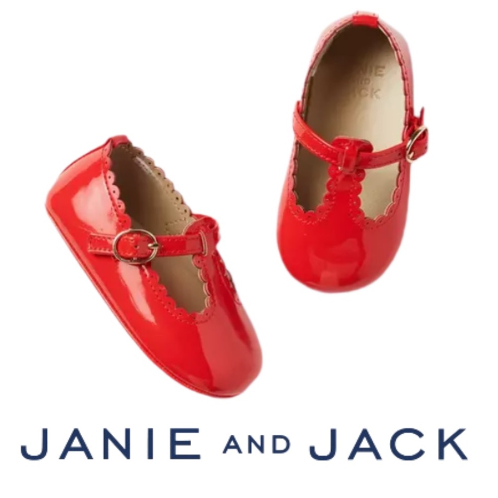 JANIE AND JACK | Baby T-Strap Flat Red Patent Funny Valentine 6-12 Months Shoes